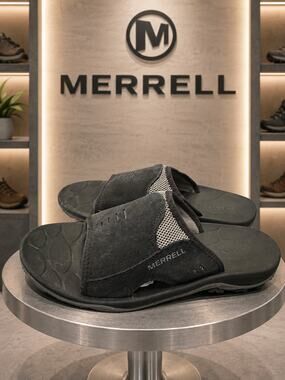 Merrell Mens Encore Slide Black Suede Mesh Comfort Sandals Size 11